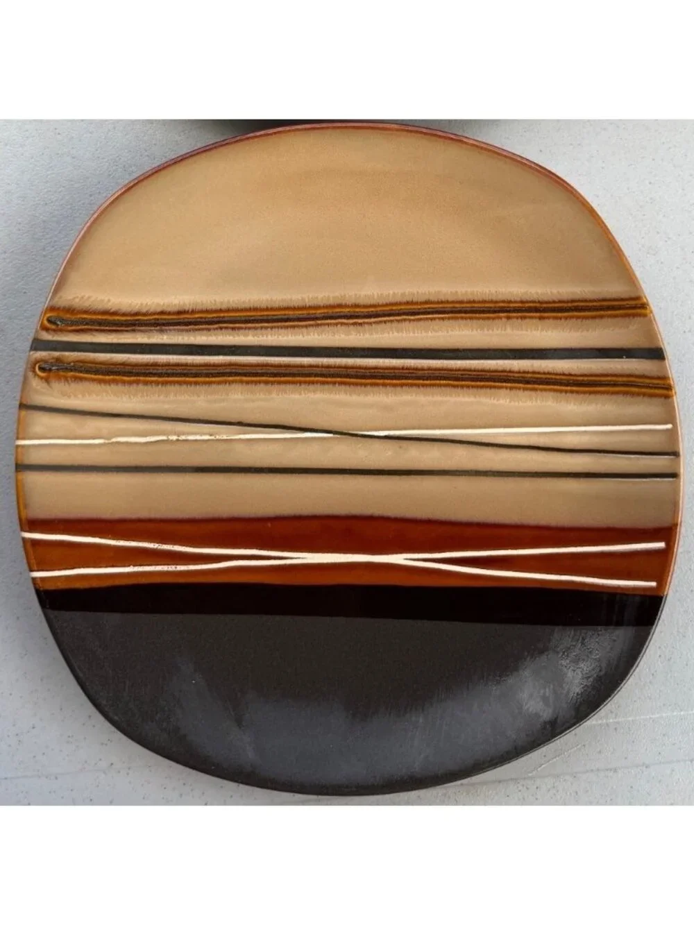 Set of 2 Square-Shaped Ceramic Dinner Plates w/Multicolored Stripes (READ)